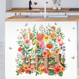 Garden wall decals featuring colorful flowers, butterflies and birds for kids bedroom