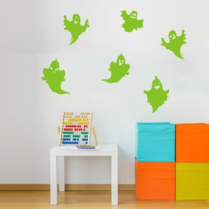 Luminous Halloween ghost wall decals in neon green for kid's room and living room decor