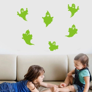 Glow-in-the-dark ghost wall stickers set of 6 in neon green for Halloween home decor