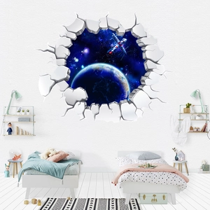 Detailed 3D wall sticker featuring a deep blue starry space and realistic spacecraft