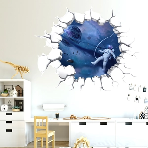 3D spaceman wall sticker with outer space planets for children room wall decoration