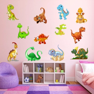 Set of 11 colorful cartoon dinosaur wall stickers for kids bedroom and playroom decor