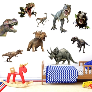 3D dinosaur wall stickers featuring realistic T-Rex and Triceratops for kids bedroom decor