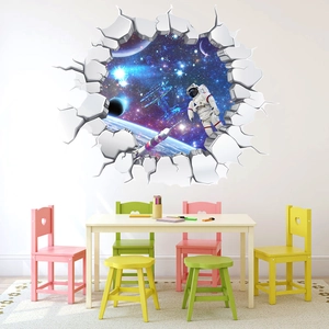 3D outer space wall decal with astronaut and planet theme for kids room decoration