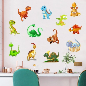 Colorful cartoon dinosaur wall stickers set for kids bedroom decor featuring various species