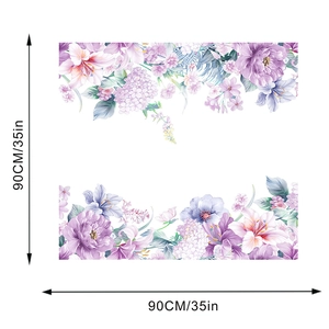 Floral wall sticker product dimensions detail showing 90x90cm size with lilies and hydrangeas