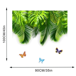 Detail showing tropical green leaves and butterflies wall decal dimensions 100x90cm