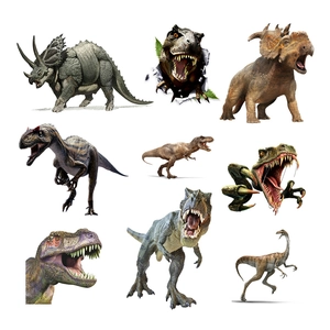 Realistic dinosaur wall stickers set featuring T-Rex and Triceratops for home decor