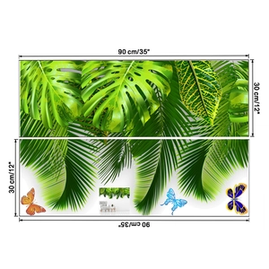 Detail of tropical monstera leaves and colorful 3D butterflies wall sticker set