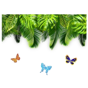 Tropical green leaves and butterfly wall stickers for living room and bedroom home decor