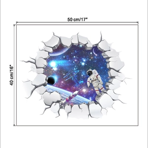 3D space wall decal showing astronaut and planets with 50cm by 40cm dimensions