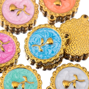 Enameled stainless steel rose charms with gold borders for DIY jewelry making