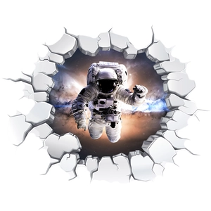 Detailed 3D wall decal showing an astronaut emerging from a broken starry galaxy wall