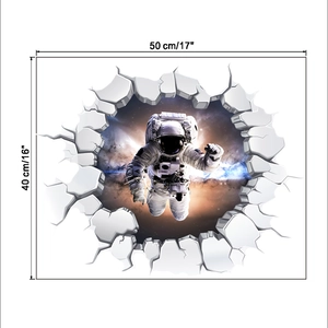 3D spaceman wall sticker showing 50x40 cm dimensions with a broken wall cosmic star design