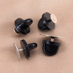 Set di pin fai-da-te con chiusure a farfalla in gomma nera e perni in metallo argento