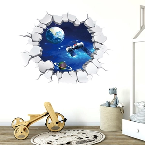 Detailed 3D outer space wall sticker with Earth and satellites for kid room decor