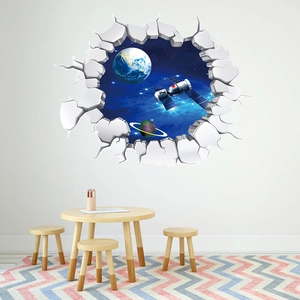 3D wall sticker with space planets and satellite for kids room wall decoration