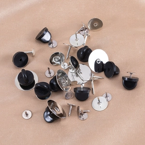 Silver metal pin backs with black rubber clutch butterfly backs for badge DIY making