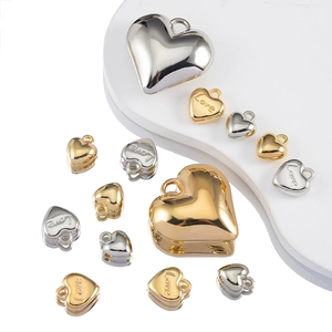 Golden and silver 3D heart-shaped CCB pendants with Love engraving for DIY jewelry