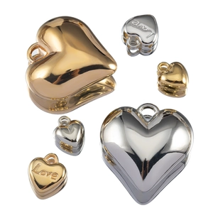 Polished gold and silver 3D heart charms with Love engraving for DIY jewelry making