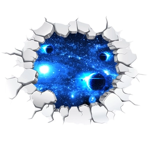 Detailed 3D cosmic wall sticker featuring a realistic broken wall effect and starry galaxy