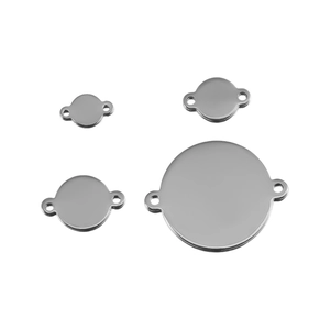 Set mit vier polierten Edelstahl-Rundanhängern mit Doppellöchern für DIY-Schmuck