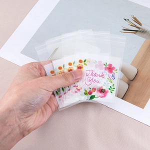 Translucent floral self-adhesive cookie bags with Thank You cards for bakery and jewelry