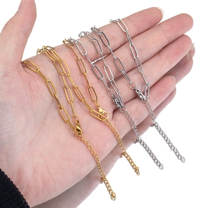 Golden and silver stainless steel paperclip chain bracelets with lobster clasp and extender