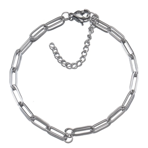 Polished stainless steel silver paperclip chain bracelet with adjustable lobster clasp