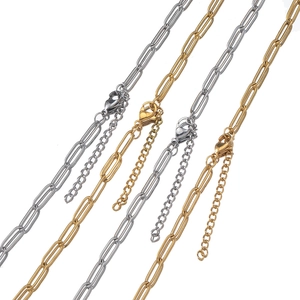 Gold and silver stainless steel paperclip chain necklaces with lobster clasp and extender