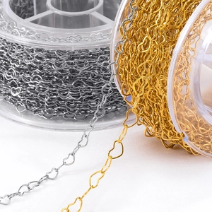 Stainless Steel Heart Link Chain DIY Jewelry Making Accessories Gold Silver Electroplated Chain Roll For Clothing Decoration