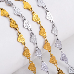 Polished 304 stainless steel heart shape chains in gold and silver for DIY jewelry