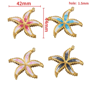 Set of four colorful starfish enamel pendants in 304 stainless steel with 1.5mm holes