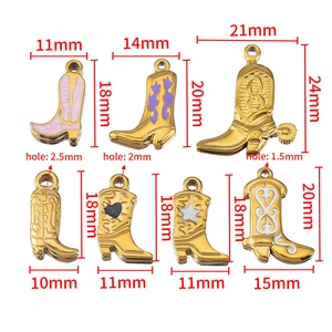 Goldene Edelstahl Cowboy-Stiefel Anhänger mit Emaille und Sternen für DIY-Schmuck Design