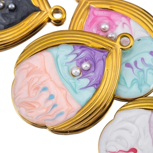 Colorful marble enamel water drop pendants with pearls for DIY jewelry making