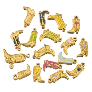 Edelstahl Cowboy Stiefel Charms Emaille Tropföl Western Stiefel Anhänger Für DIY Schmuckherstellung Armband Halskette Zubehör
