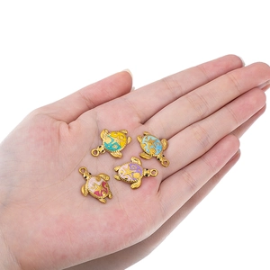 Set of four colorful enamel sea turtle pendants made of gold plated stainless steel