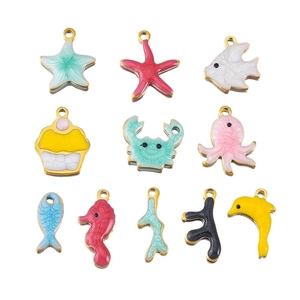 Set van 11 diverse roestvrijstalen bedeltjes voor DIY-sieraden zeedieren en cupcakes