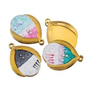 Colorful teardrop enamel charms with gold frames and pearl star accents in gradient shades