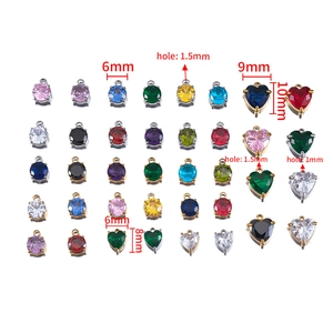 6mm gold stainless steel round and heart-shaped colorful stone charms with size labels