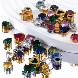 6mm stainless steel gold-plated stone pendants in round and heart shapes for DIY jewelry