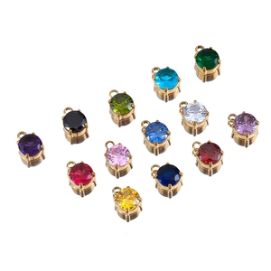 Golden stainless steel 6mm colorful faux stone charms in multiple vibrant gem colors