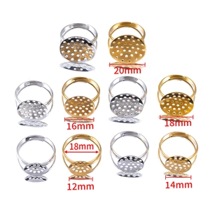 Adjustable stainless steel DIY ring bases with mesh pads in multiple sizes and gold silver finish