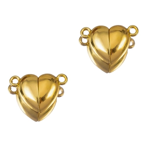 Gold-plated heart-shaped magnetic clasp connectors with dual loops for DIY jewelry making