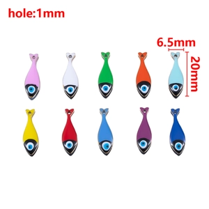 Set of 10 colorful stainless steel fish bone pendants with evil eye enamel detail