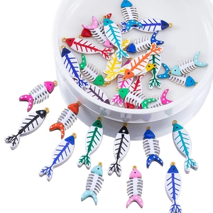 Colorful stainless steel fishbone pendants in vibrant enamel finish for DIY jewelry making