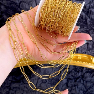 Gold-plated stainless steel long oval textured link chain on reel for DIY jewelry making
