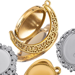 Gepolijste 304 roestvrijstalen DIY hanger basis in goud en zilver maan en ovale vorm