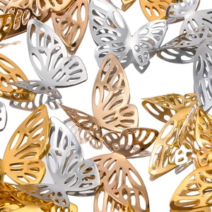 50pcs 3D hollow asymmetric metal butterflies in gold silver and rose gold finishes