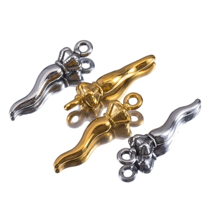 Polished stainless steel Italian horn pendants in gold and silver with crown detail